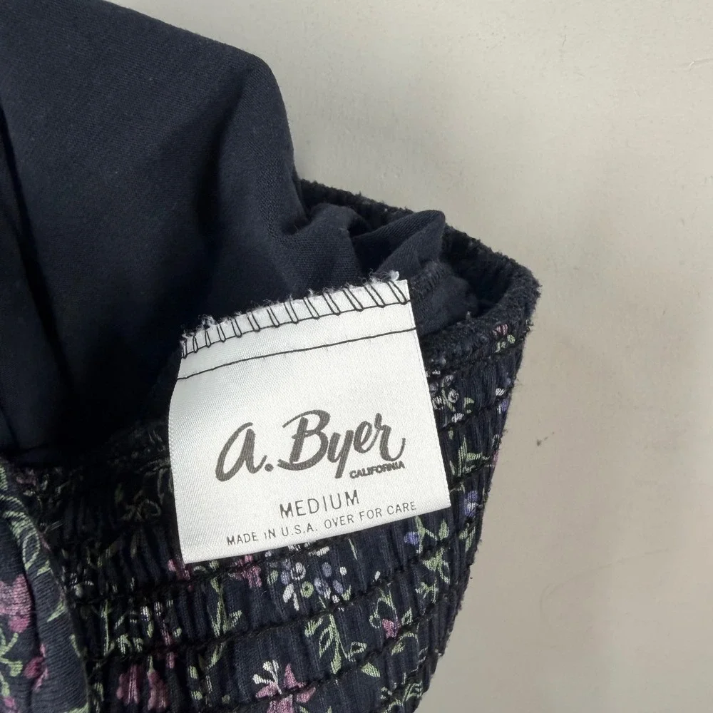 Vintage a.Byer California Floral Smocked Skort Navy Blue Pink Womens Sz Medium